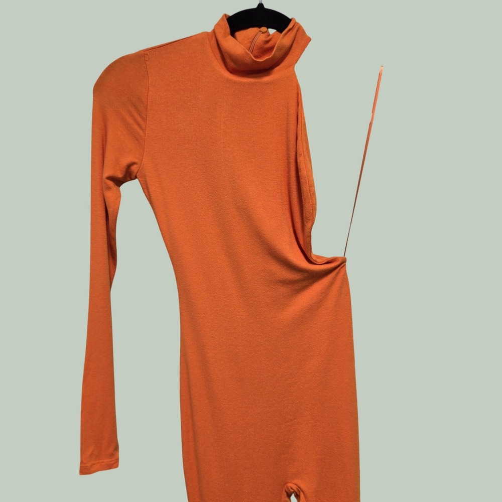 Naked Wardrobe One Shoulder Mock Neck Jumpsuit Womens XS Orange NW-J1151 - Picture 7 of 12